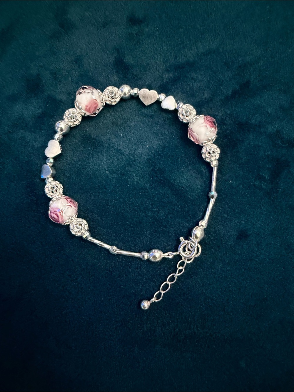 🥀exquisite sterling silver and lamp-work beads, adorned with hearts and lace 🥀